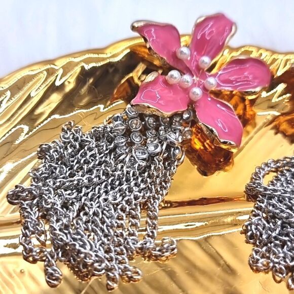 New ZARA Charisma flower chain fringe rhinestone dangle earrings - Picture 5 of 13